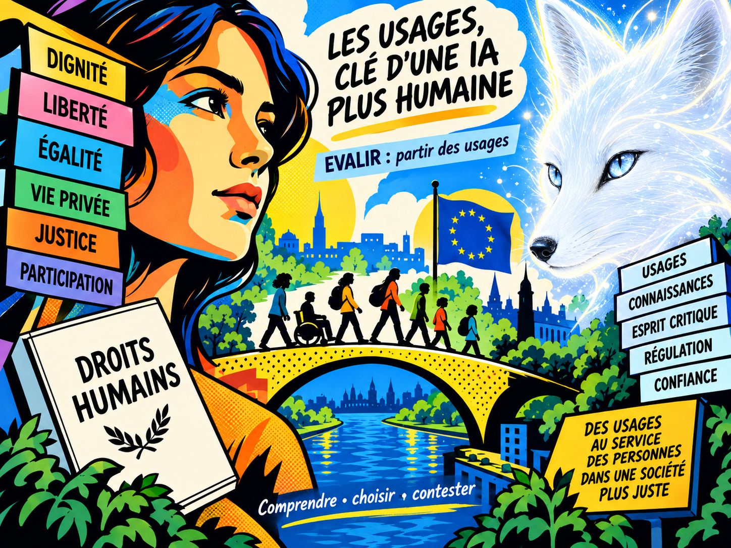 Illustration ÉVALIR : usages, droits humains et intelligence artificielle