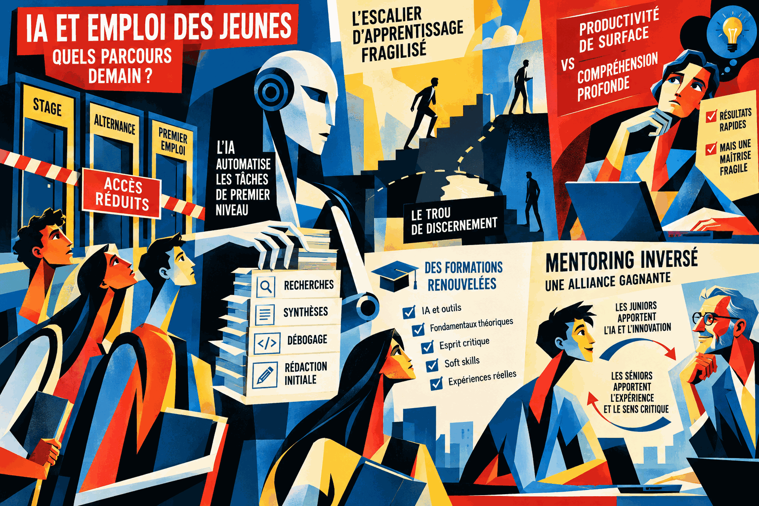 IA et emploi des jeunes : portes d'entrée, escalier d'apprentissage, esprit critique et mentorat intergénérationnel